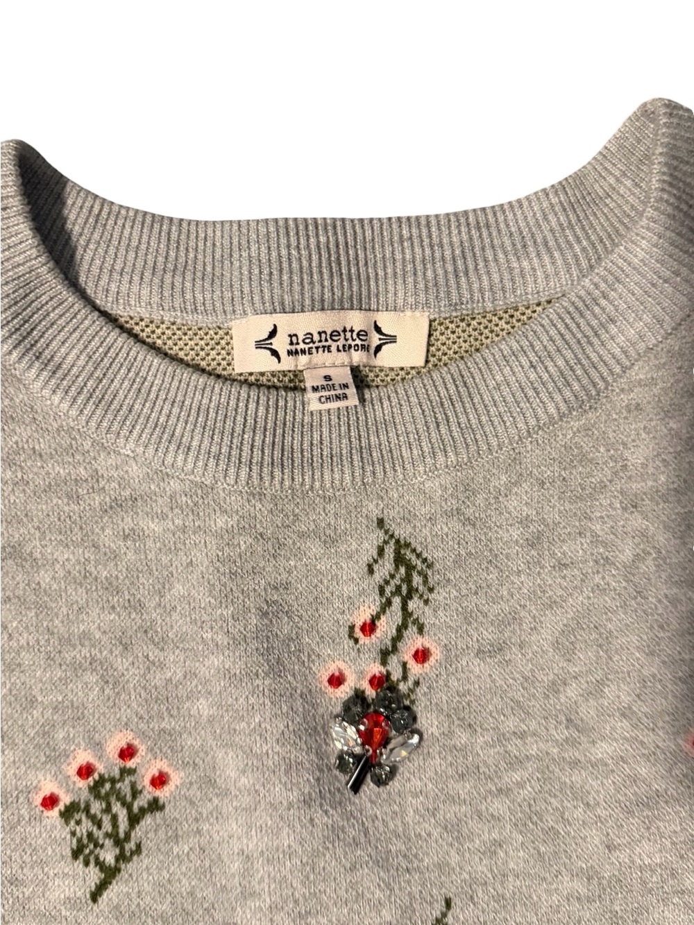 Nanette Lepore Grey  jeweled sweater preppy coquette cottagecore tweed S - Picture 6 of 7